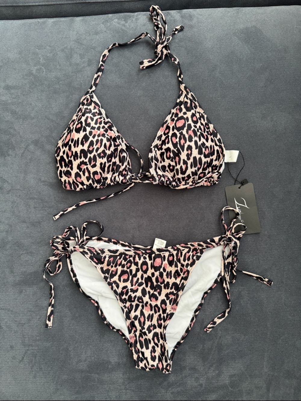 Leopard Print Tie-Side Bikini Set - Pink & Black